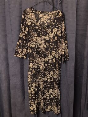 Ulla Popken Black Maxi Dress with Cream Floral Print 12/14